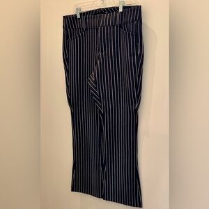 Torrid Studio Luxe Pointe Grey and White Striped Trouser Boot Pants